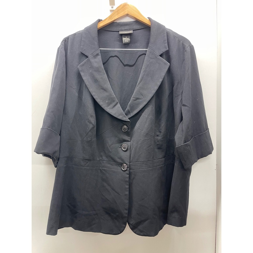 Lane Bryant Black Short Sleeve Blazer Jacket Plus Size 28 Button Front Cuffed